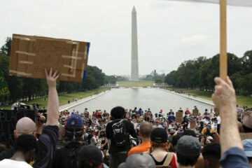 WATCH: Thousands gather on sweltering day in DC for 9th day of protests