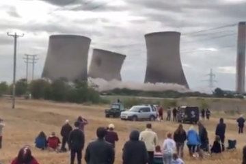 Massive planned implosion of UK power station towers